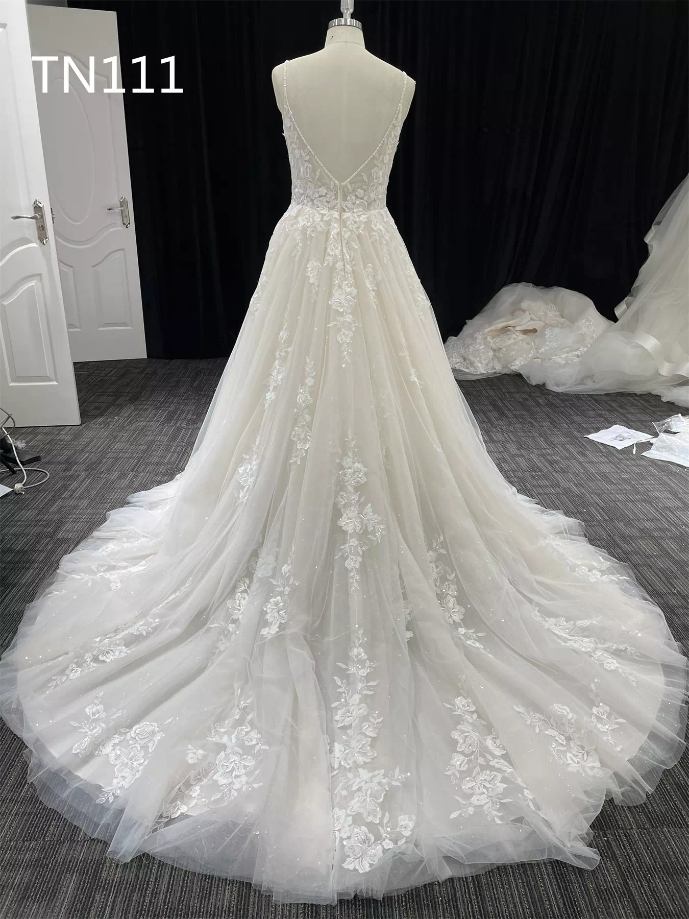 Beaded String V Neckline and Backline A Line Dress TN111 - Image 2