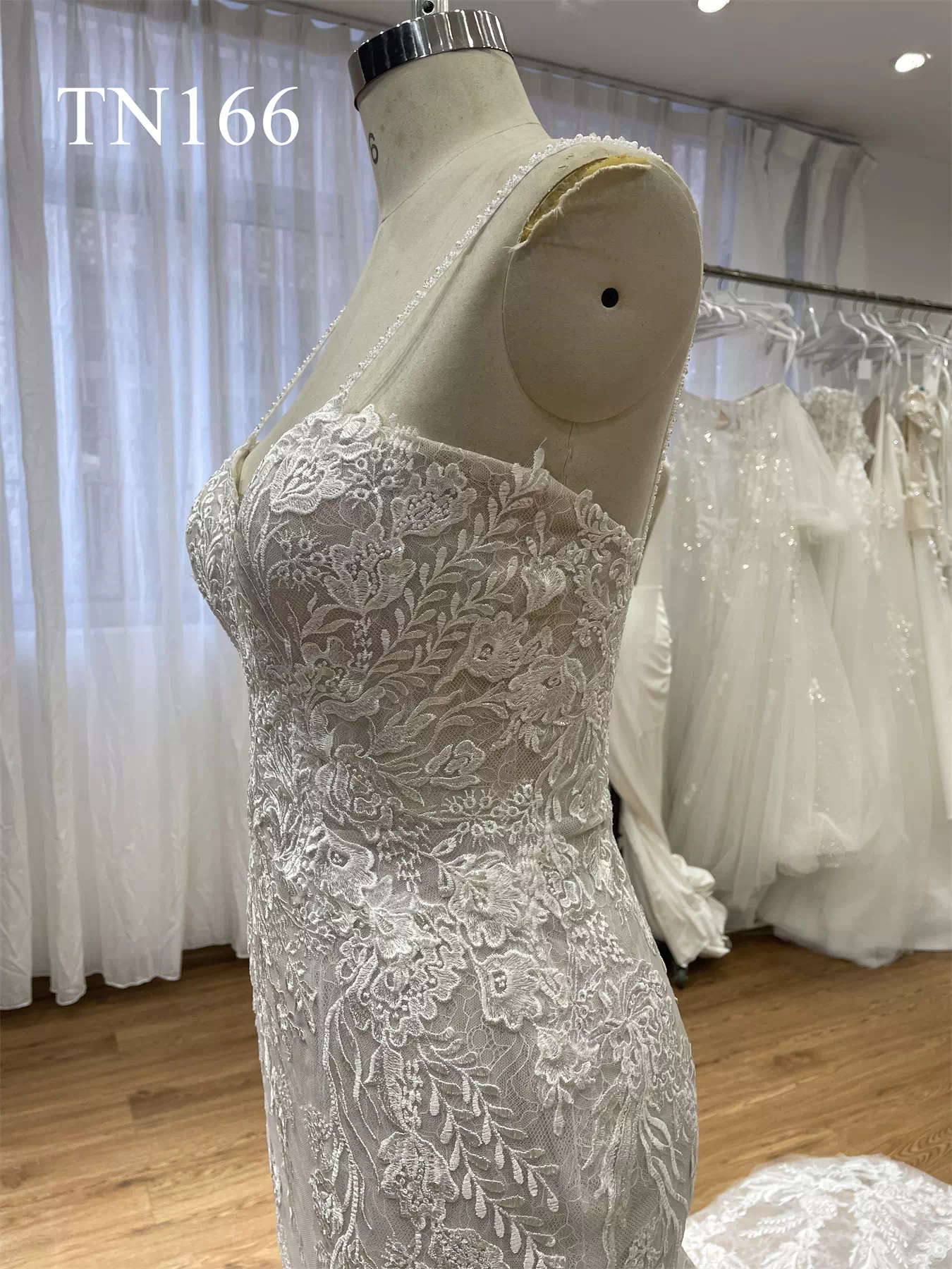 Beading Spaghetti Straps Plunge Mermaid Wedding Dress TN166 - Image 6