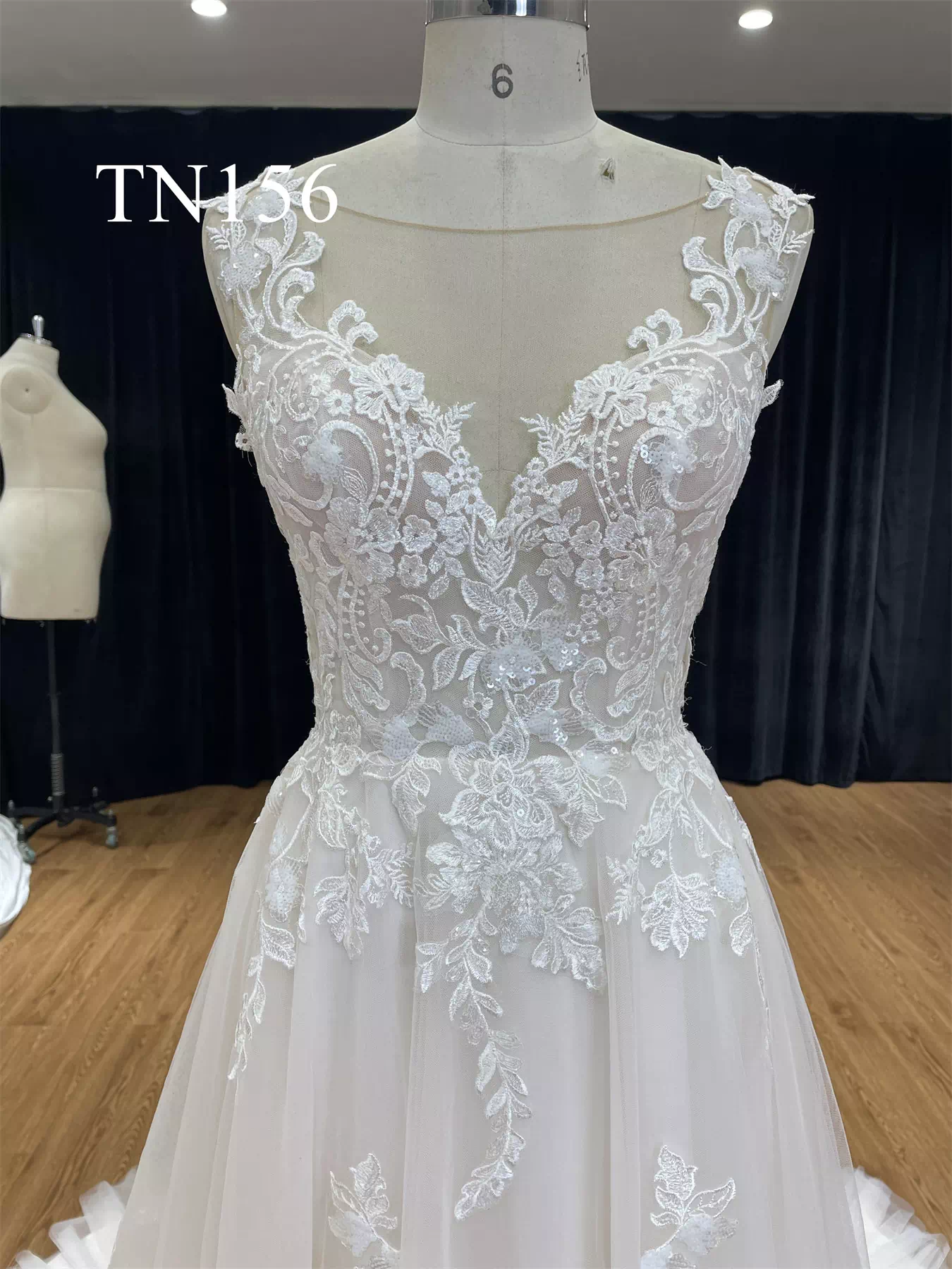 Beautiful Lace Illusion Bodice Open Back A Line Wedding Dress TN156 - Image 3