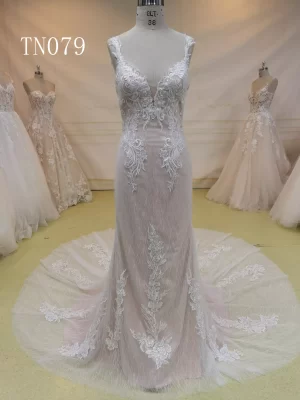 Champagne Spaghetti Strap Deep Open Back Mermaid Dress TN079