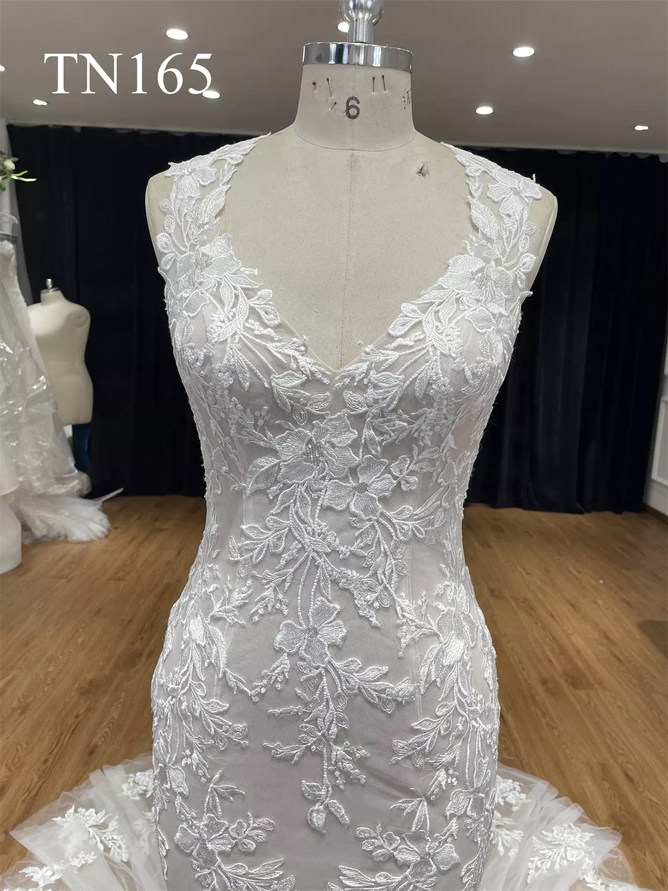 Detachable Long Sleeves Cape Oval Back Mermaid Dress TN165 - Image 11