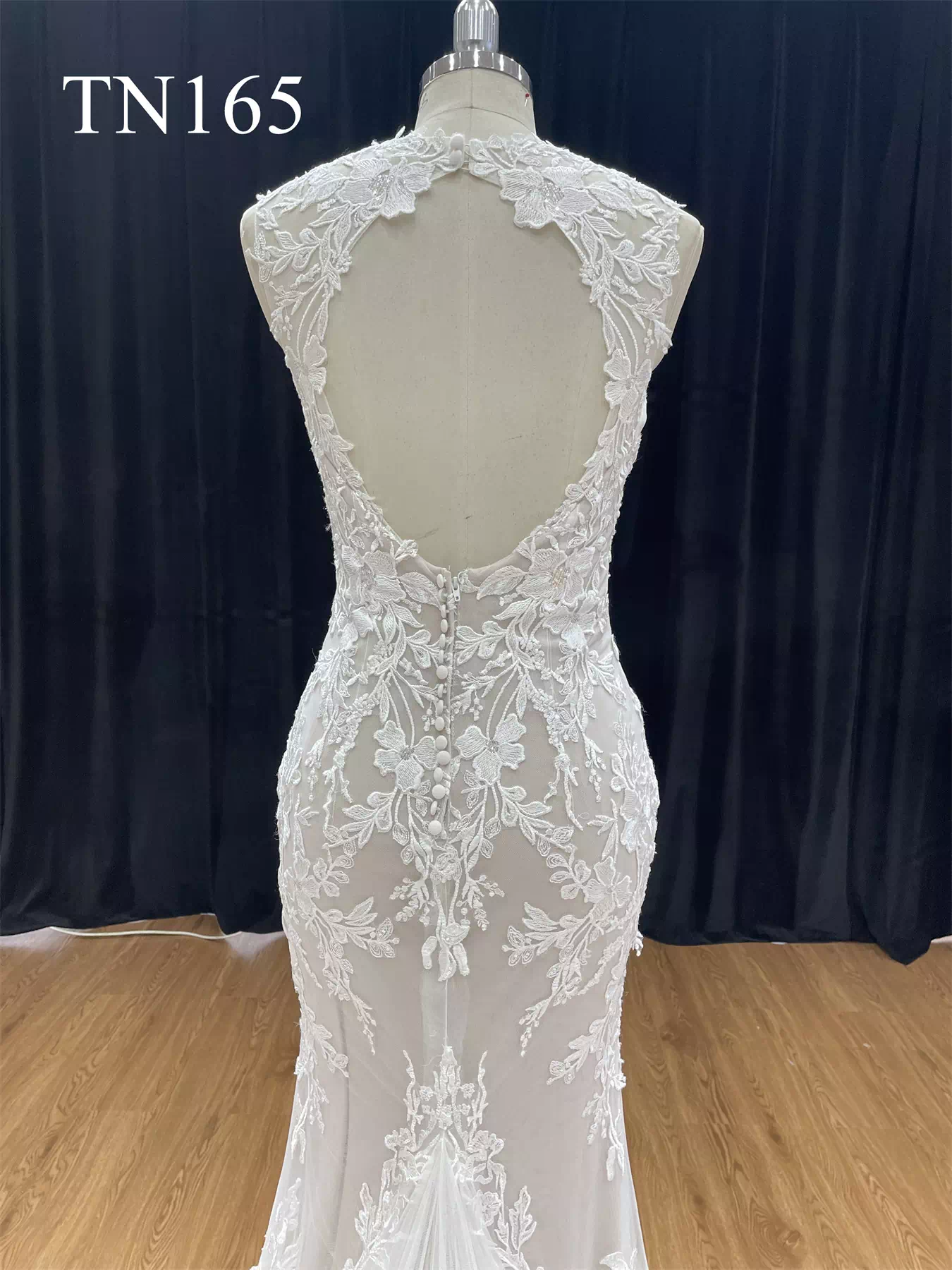 Detachable Long Sleeves Cape Oval Back Mermaid Dress TN165 - Image 12