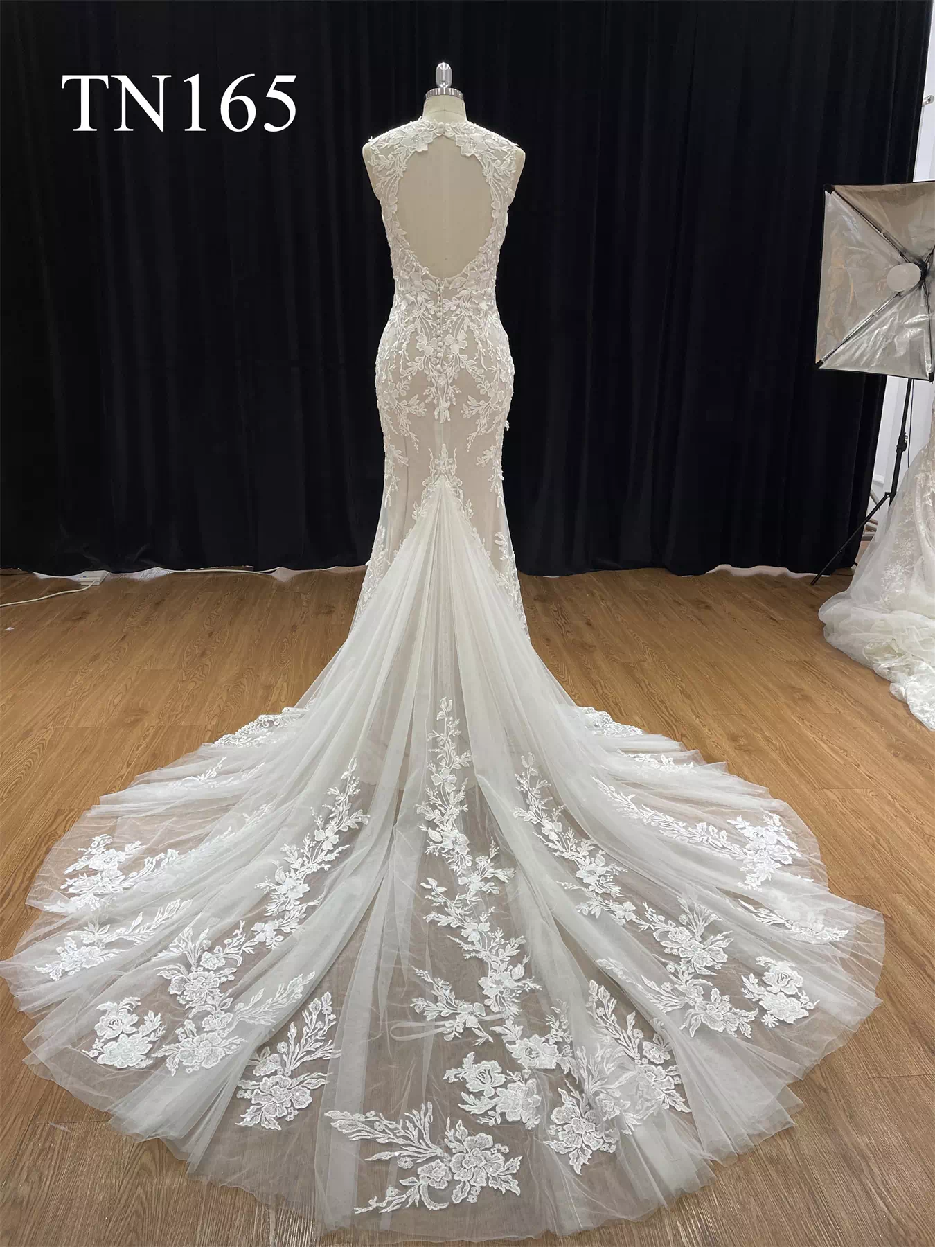 Detachable Long Sleeves Cape Oval Back Mermaid Dress TN165 - Image 5