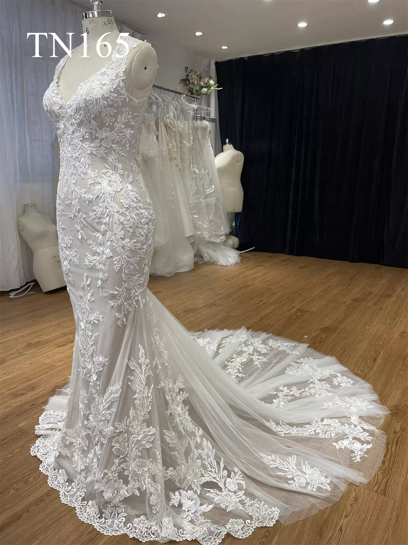 Detachable Long Sleeves Cape Oval Back Mermaid Dress TN165 - Image 6