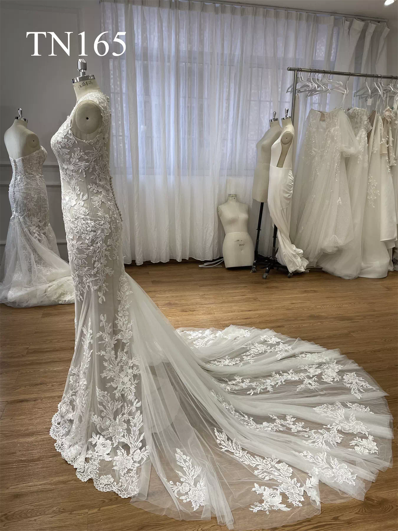 Detachable Long Sleeves Cape Oval Back Mermaid Dress TN165 - Image 7