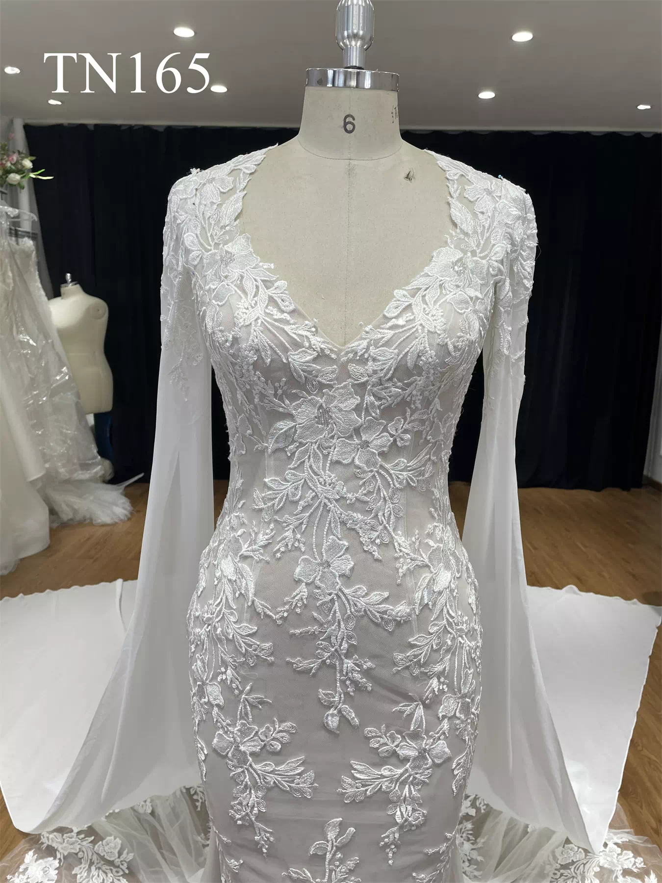 Detachable Long Sleeves Cape Oval Back Mermaid Dress TN165 - Image 8