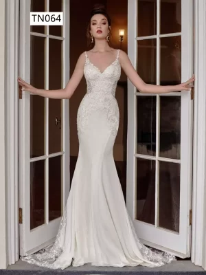 Fashion Strip V Neckline Sleeveless and Sexy Open Back Mermaid Dress TN064