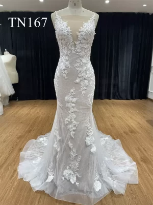 Illusion Nude Sheer Neckline and Back Mermaid Dress TN167