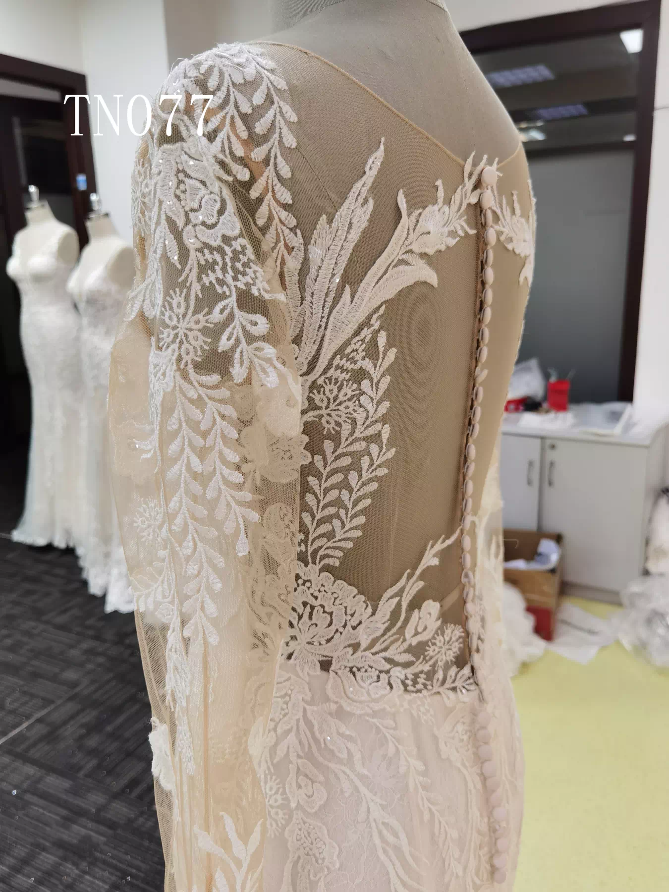 Long Sleeves Beautiful Appliques Back Button Mermaid Dress TN077 - Image 6