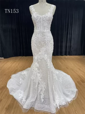 Luxurious Beading Lace Strap Mermaid Wedding Dress TN153