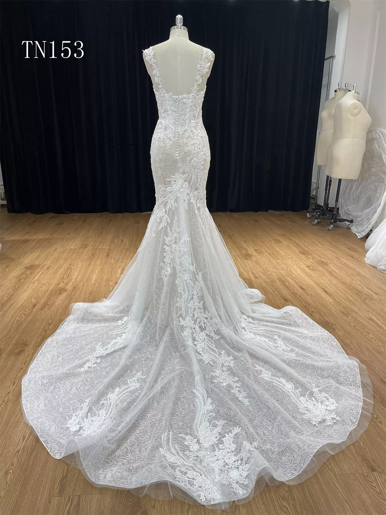 Luxurious Beading Lace Strap Mermaid Wedding Dress TN153 - Image 2