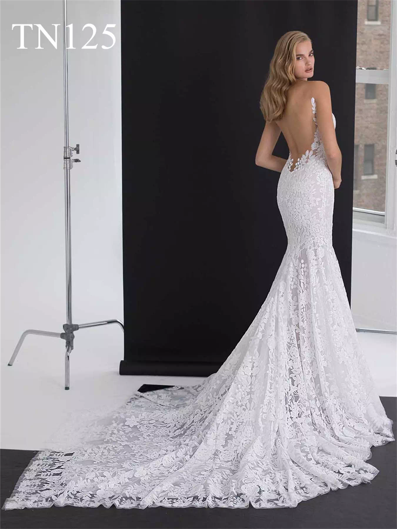 Luxurious Sequin V Neck Low Back Mermaid Wedding Dress TN125 - Image 2