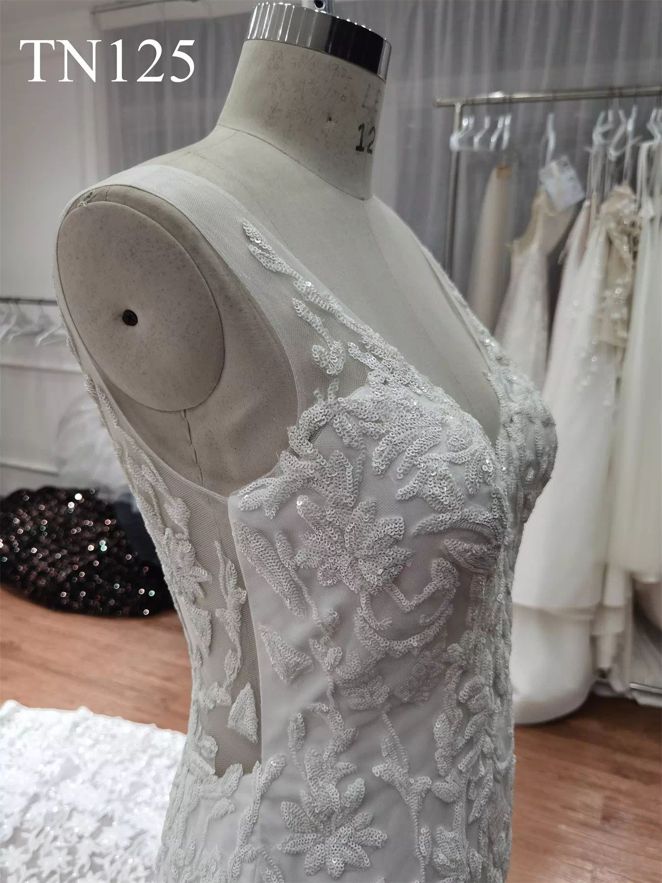 Luxurious Sequin V Neck Low Back Mermaid Wedding Dress TN125 - Image 6