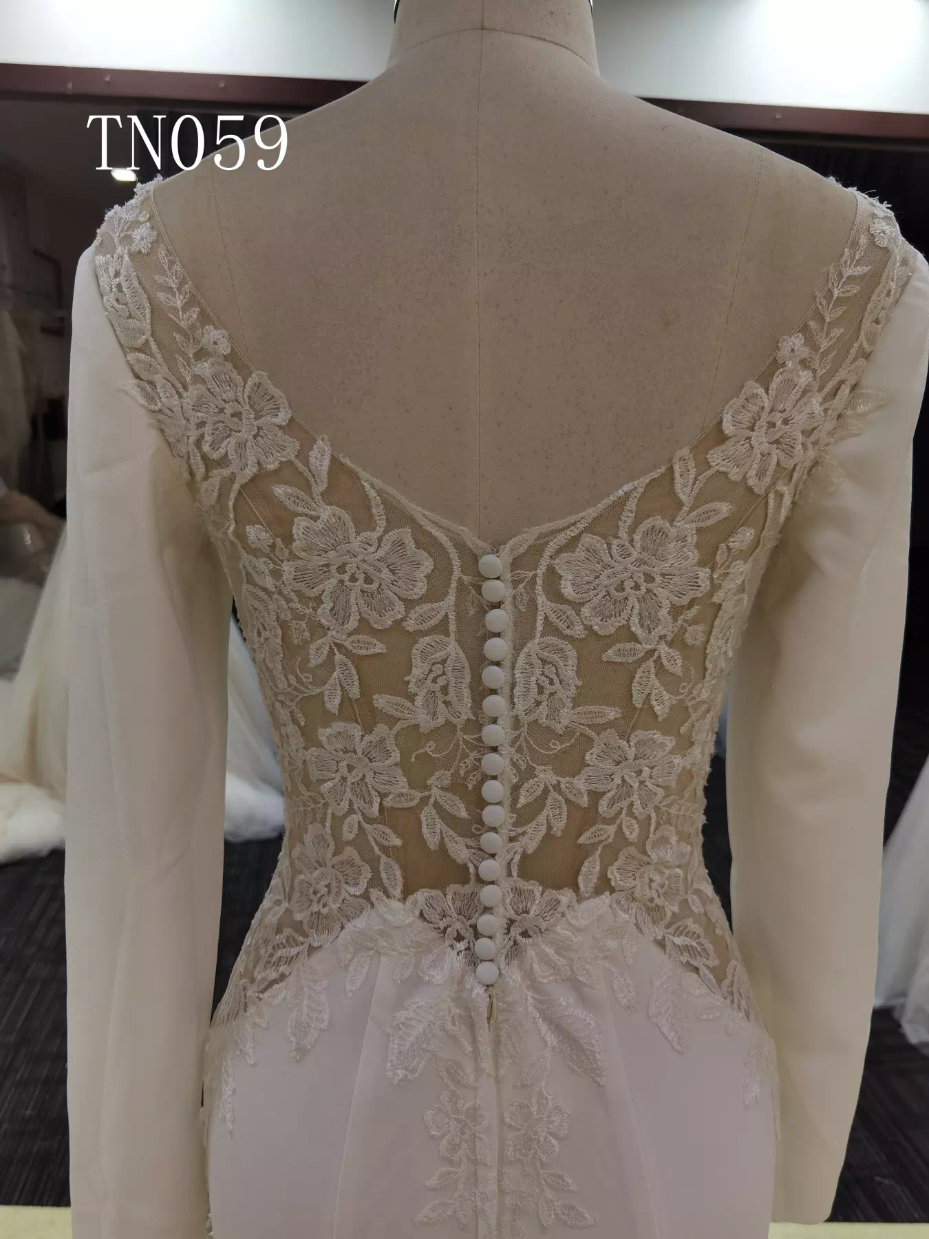 Plain Satin Megan Court Train Long Sleeves Open V Back with Boat Neckline Bridal Dress TN059 - Image 5