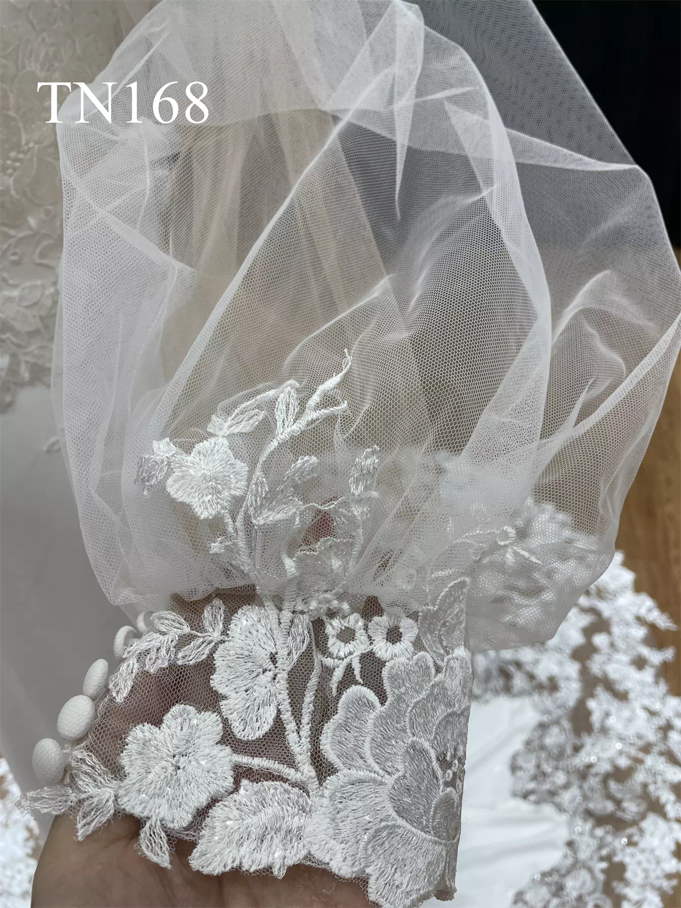 Puffy Long Sleeves Satin Mermaid Wedding Dress TN168 - Image 11