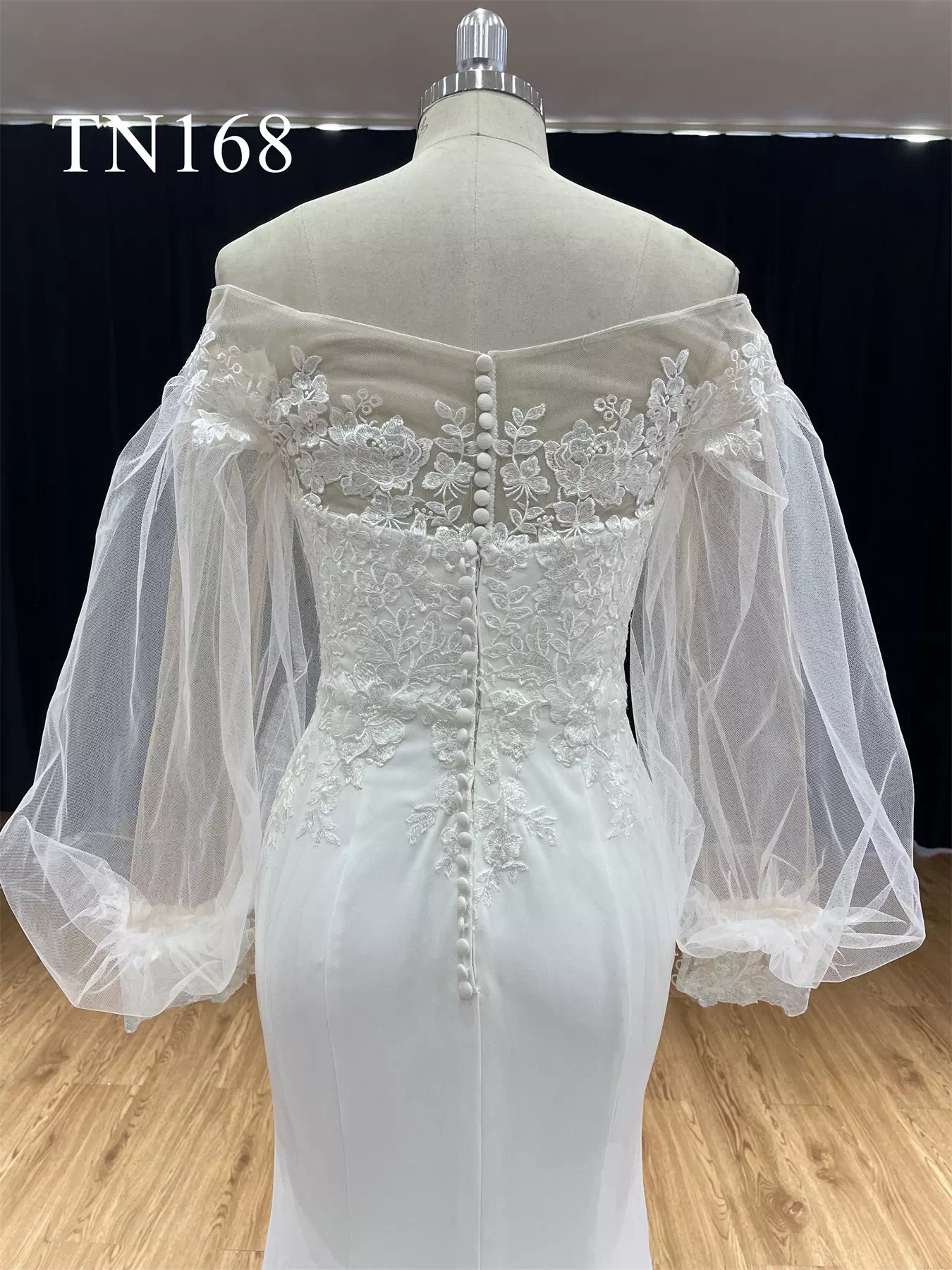 Puffy Long Sleeves Satin Mermaid Wedding Dress TN168 - Image 4