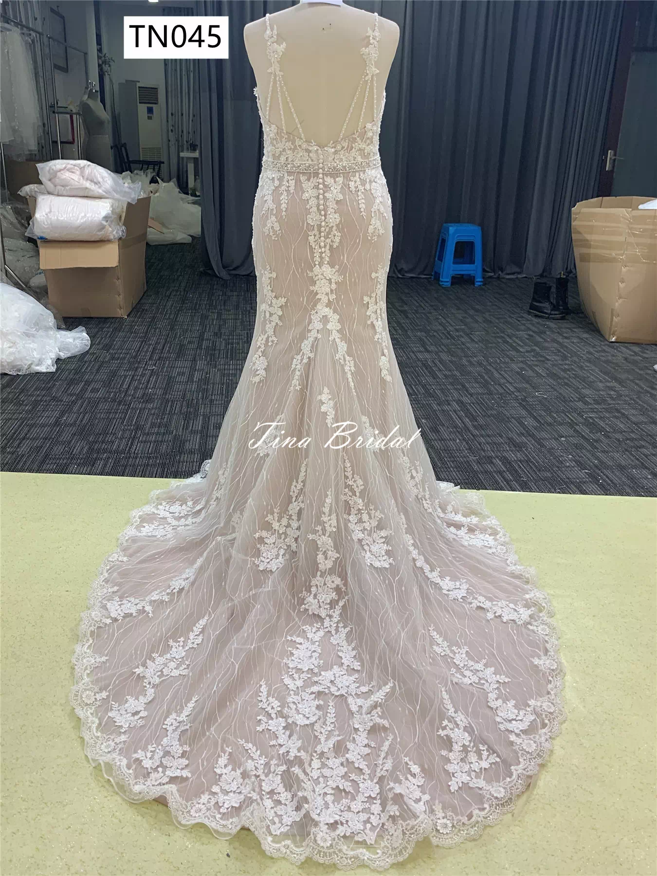 Shine beaded V Neck and Open Back Mermaid Dress TN045 - Image 7