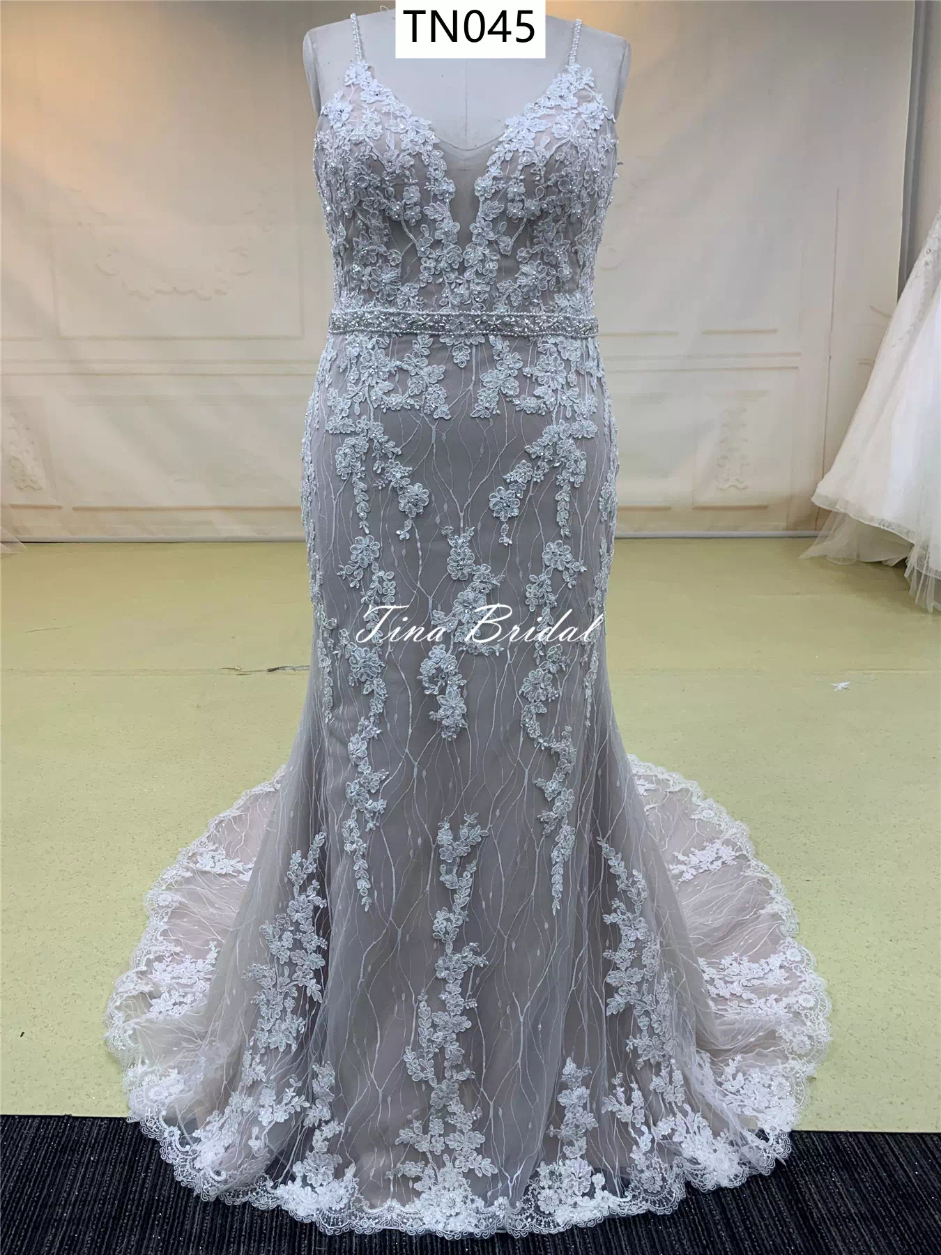 Shine beaded V Neck and Open Back Mermaid Dress TN045 - Image 6