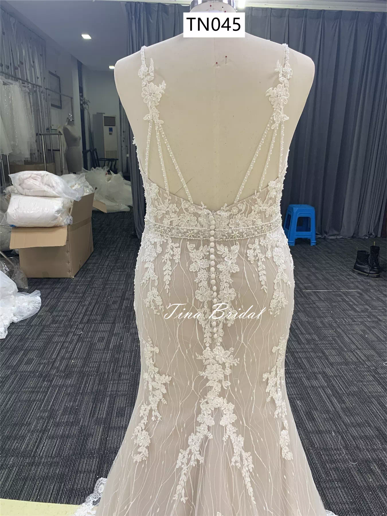 Shine beaded V Neck and Open Back Mermaid Dress TN045 - Image 8