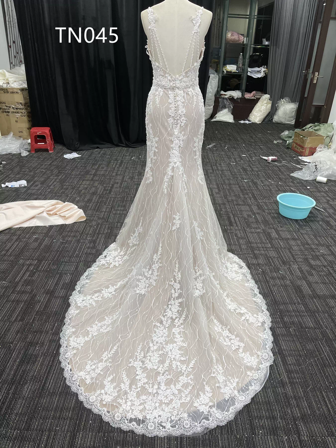 Shine beaded V Neck and Open Back Mermaid Dress TN045 - Image 2