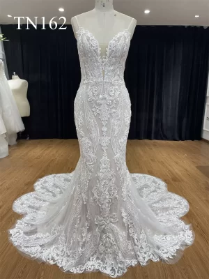 Spaghetti Straps Plunge Neckline Backless Mermaid Dress TN162