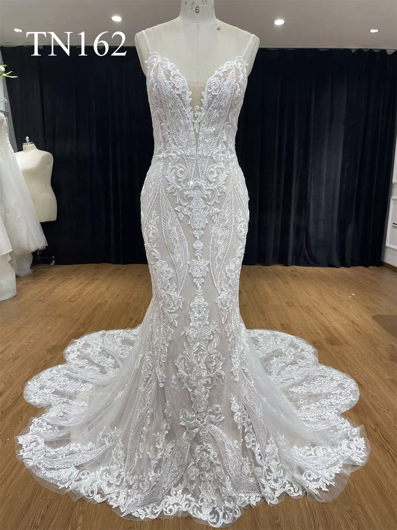 Spaghetti Straps Plunge Neckline Backless Mermaid Dress TN162