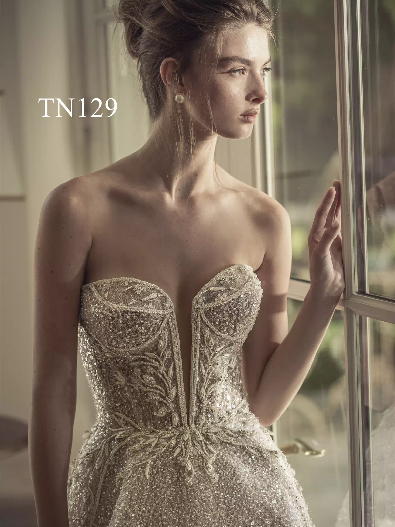 Sparkling Lace Sexy Plunge Wedding dress TN129 - Image 2