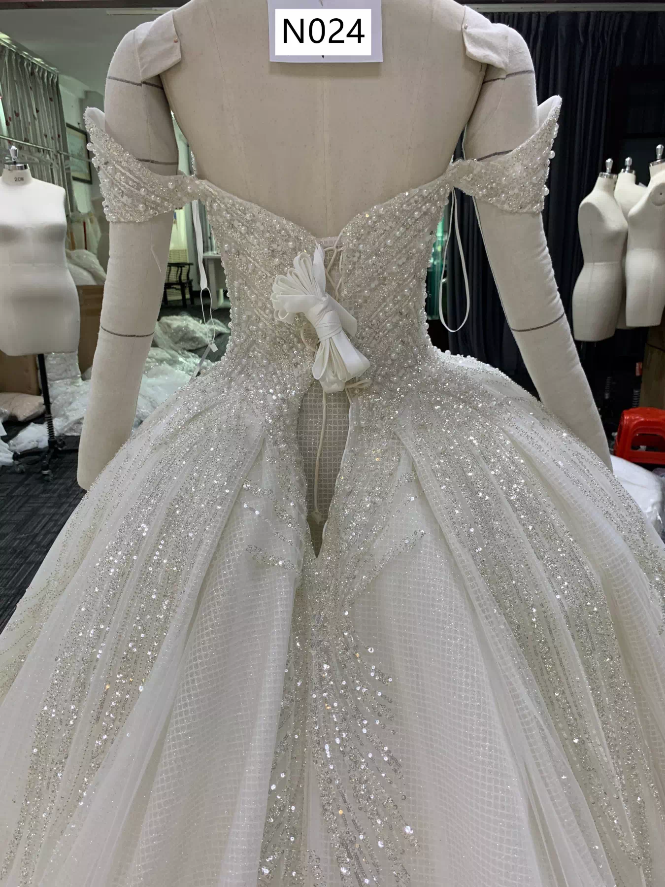 Off Shoulder Heavy Beaded Wedding Gown N024 - Image 4