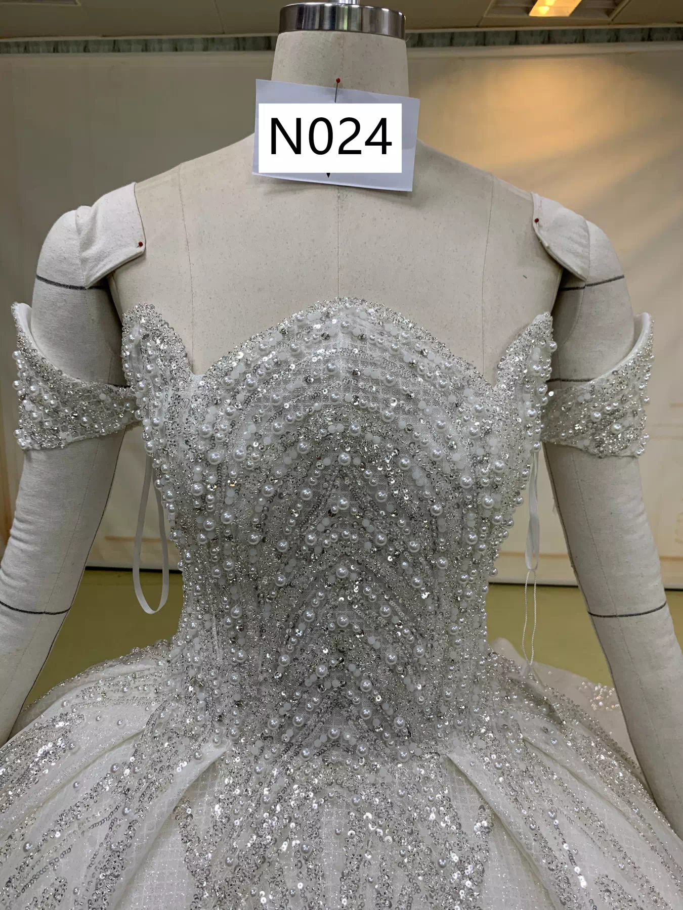 Off Shoulder Heavy Beaded Wedding Gown N024 - Image 5