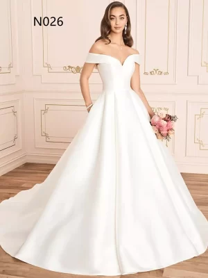 Off Shoulder Satin Ball Gown Dress N026