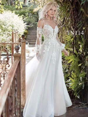 Premium Custom Made Detachable Long Sleeves A Line Dress TN114