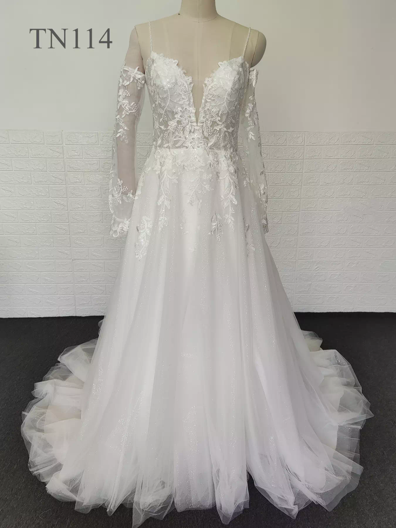 Premium Custom Made Detachable Long Sleeves A Line Dress TN114 - Image 4