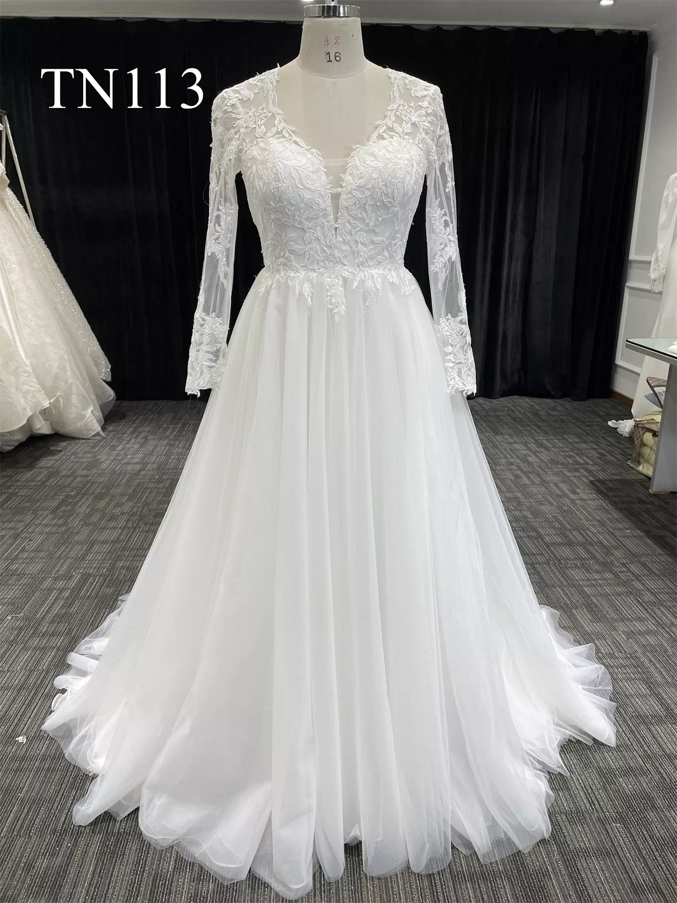 Premium Custom Made Long Sleeves Sheer Back A Line Dress TN113 - Image 3