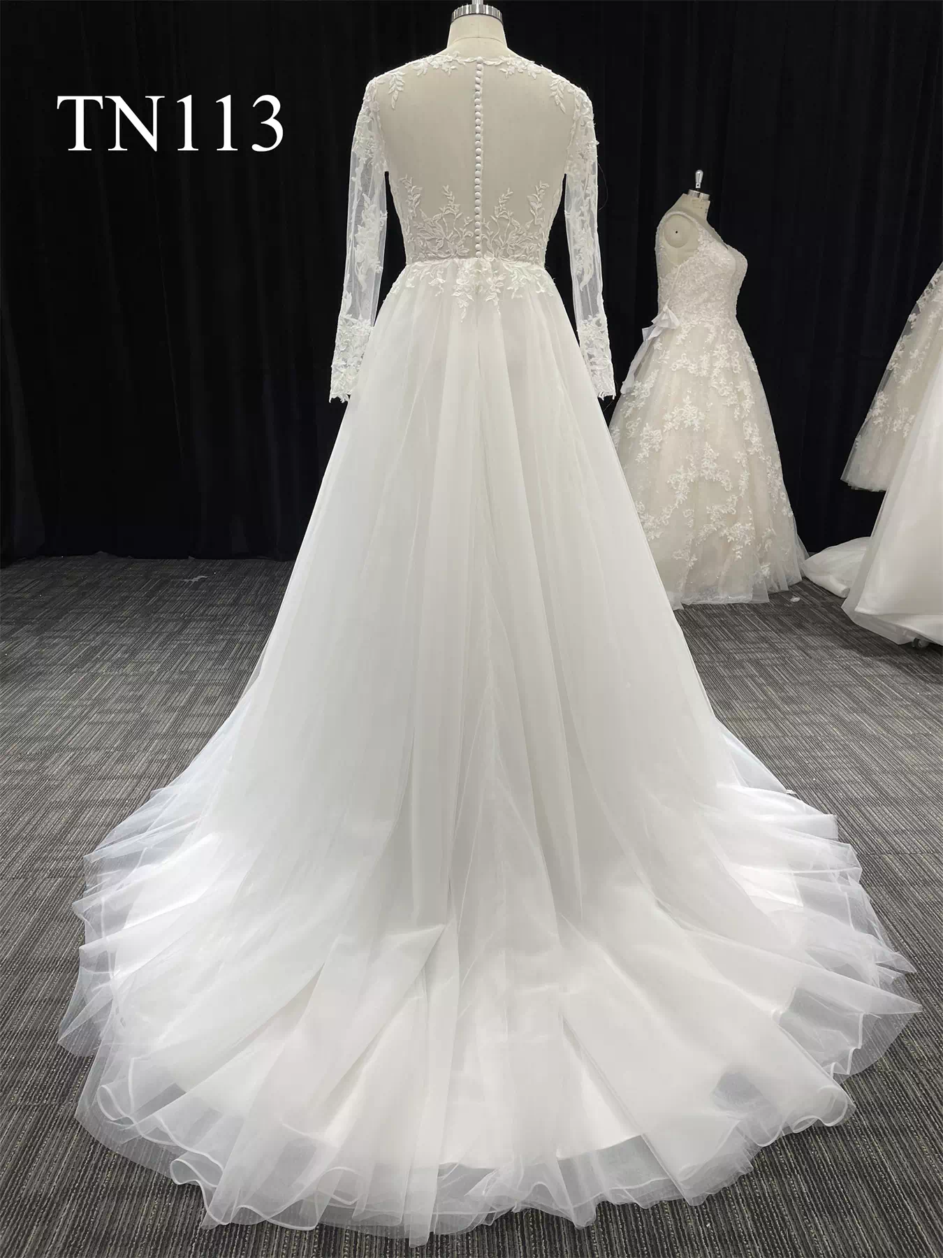 Premium Custom Made Long Sleeves Sheer Back A Line Dress TN113 - Image 4