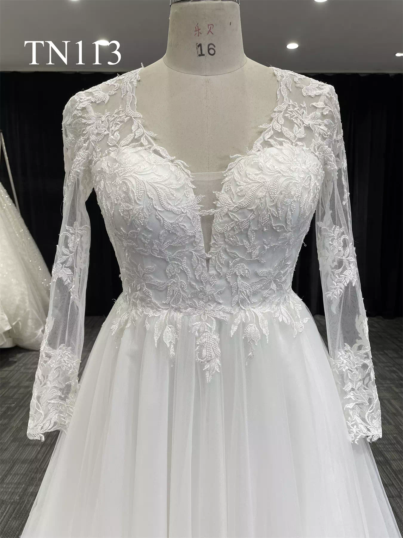 Premium Custom Made Long Sleeves Sheer Back A Line Dress TN113 - Image 5