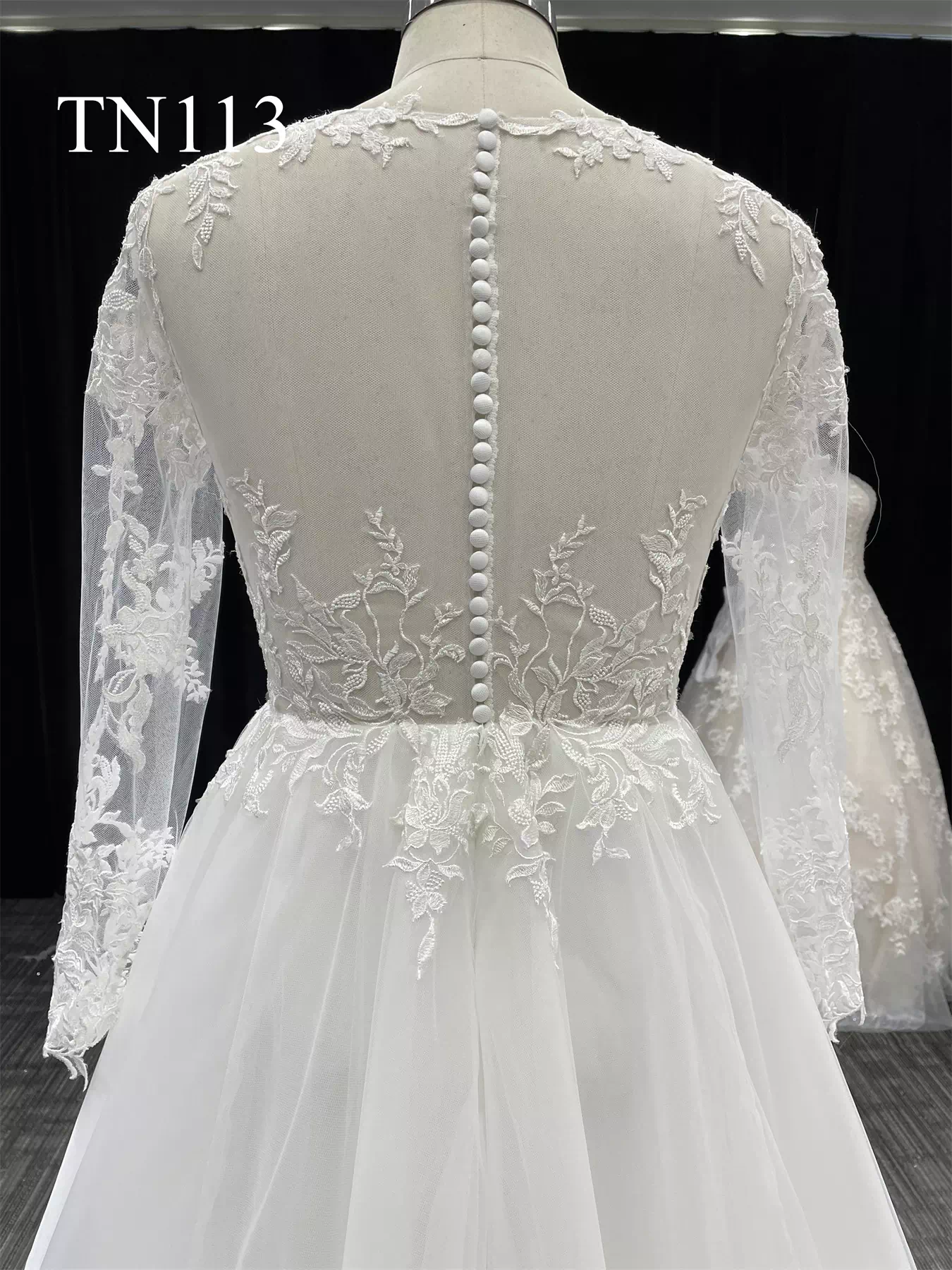 Premium Custom Made Long Sleeves Sheer Back A Line Dress TN113 - Image 6