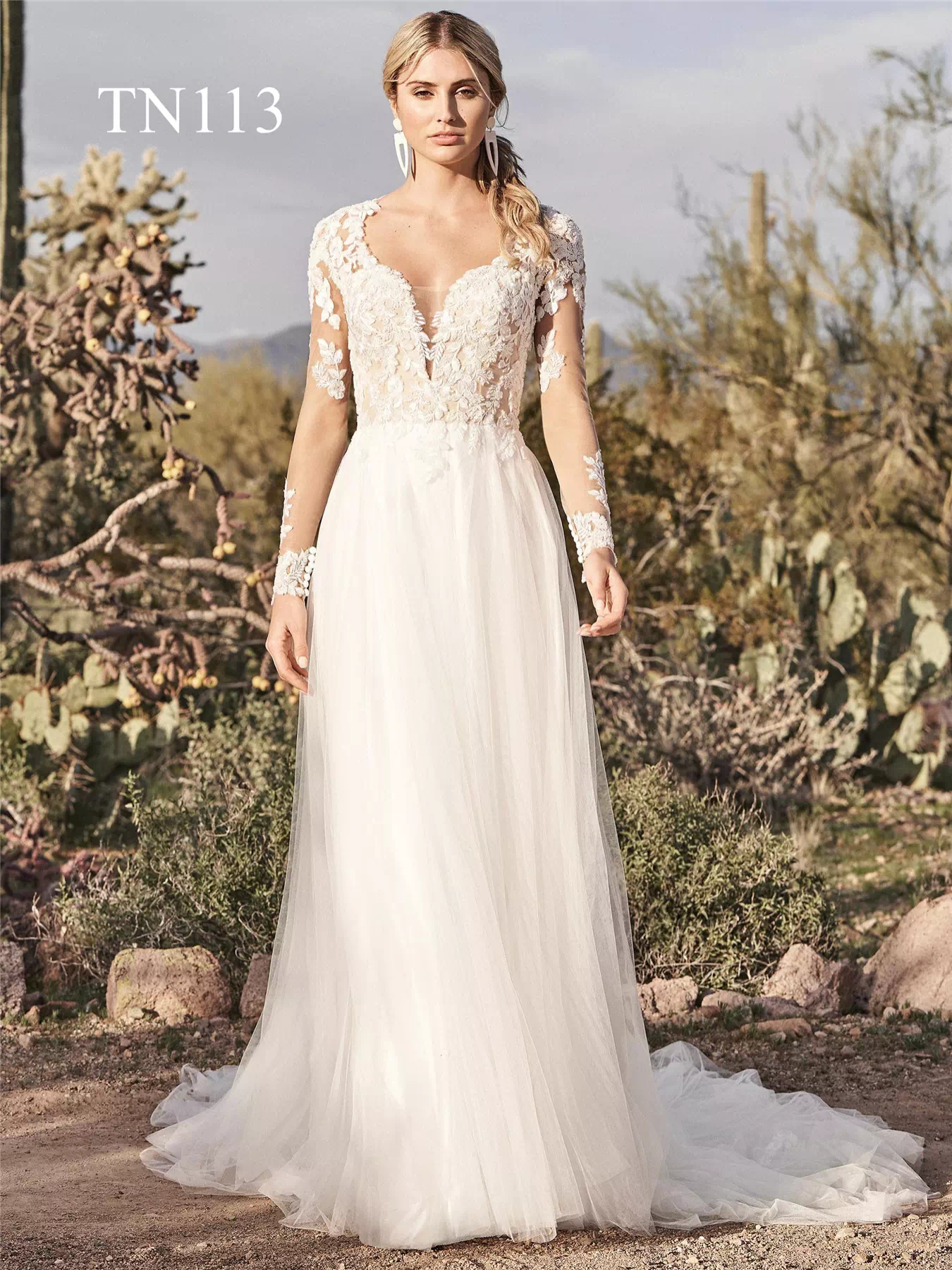 Premium Custom Made Long Sleeves Sheer Back A Line Dress TN113