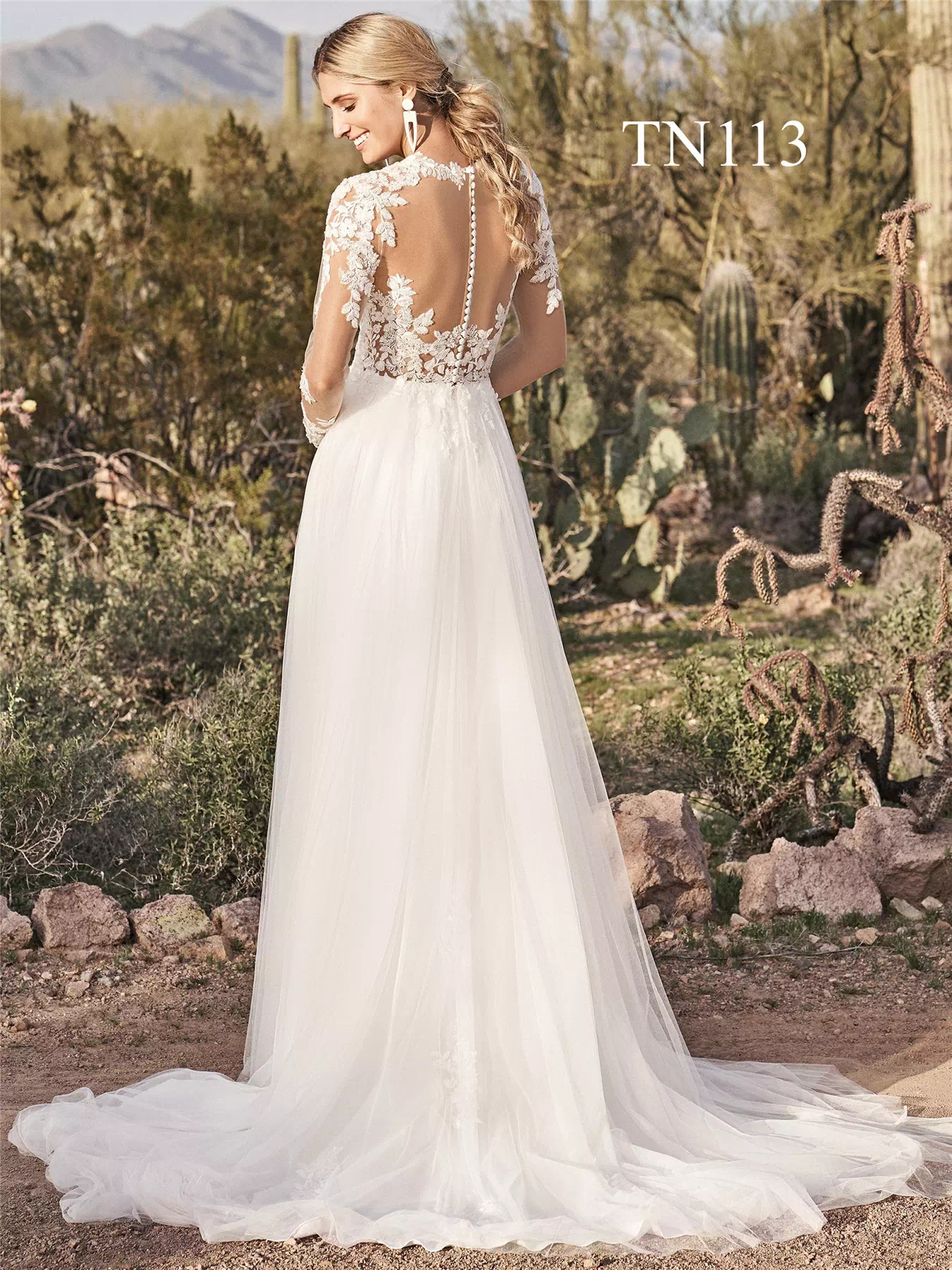 Premium Custom Made Long Sleeves Sheer Back A Line Dress TN113 - Image 2