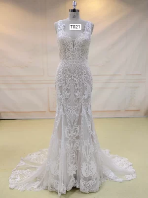 Embroidery Lace Back Mermaid Dress T021