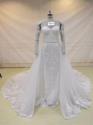 Off Shoulder Wedding Gown with Detachable Train T015