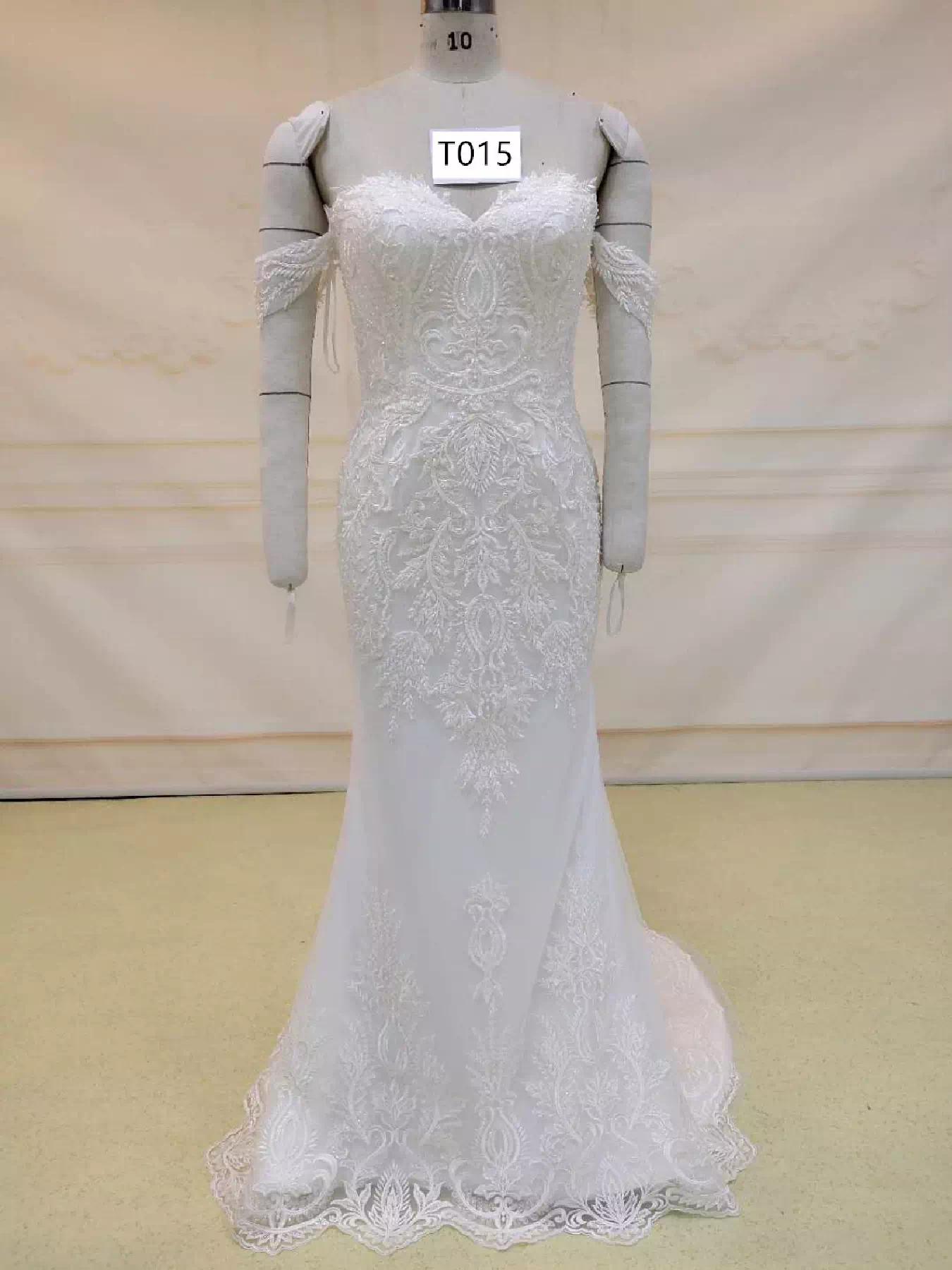Off Shoulder Wedding Gown with Detachable Train T015 - Image 3