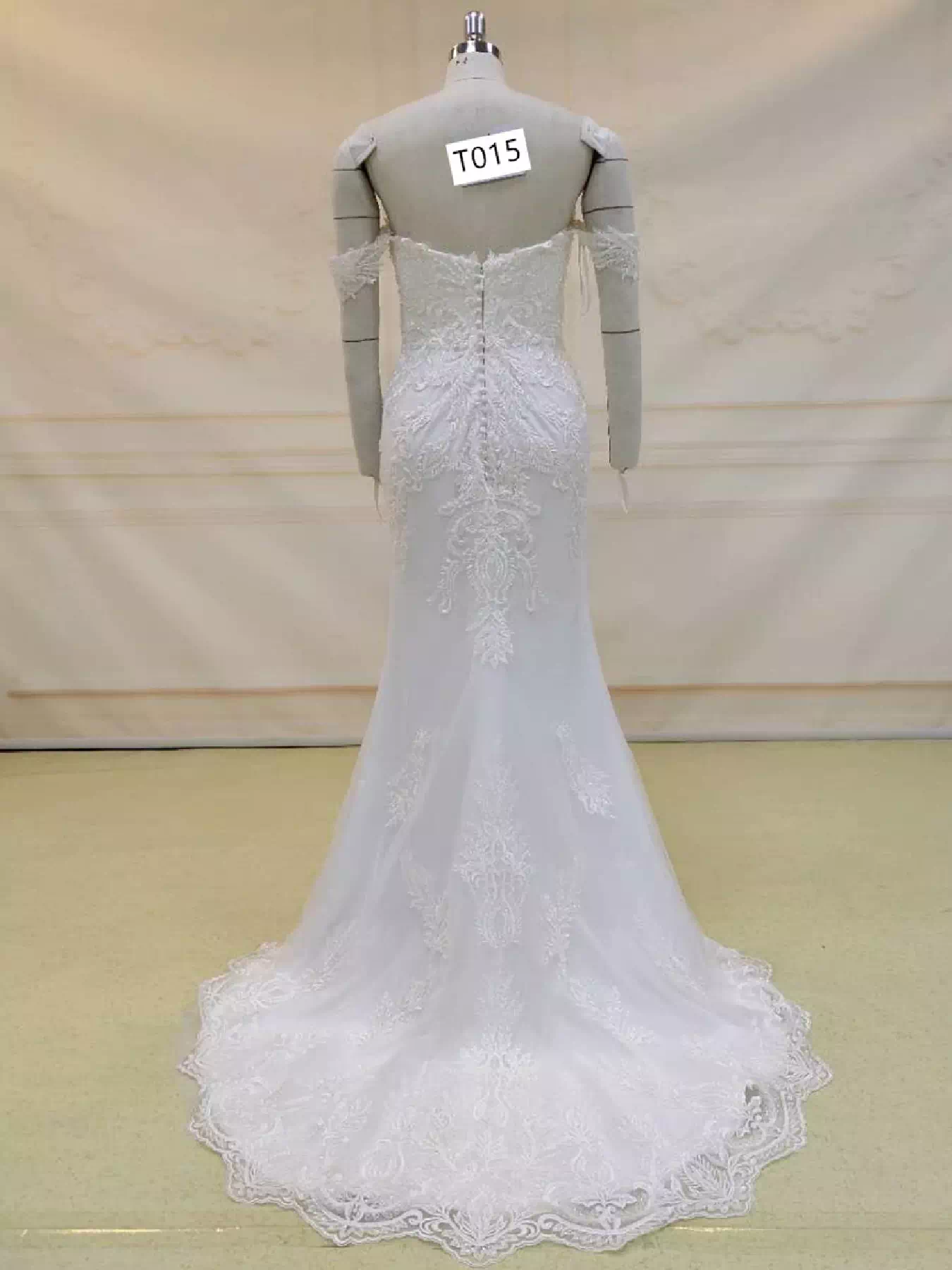 Off Shoulder Wedding Gown with Detachable Train T015 - Image 4