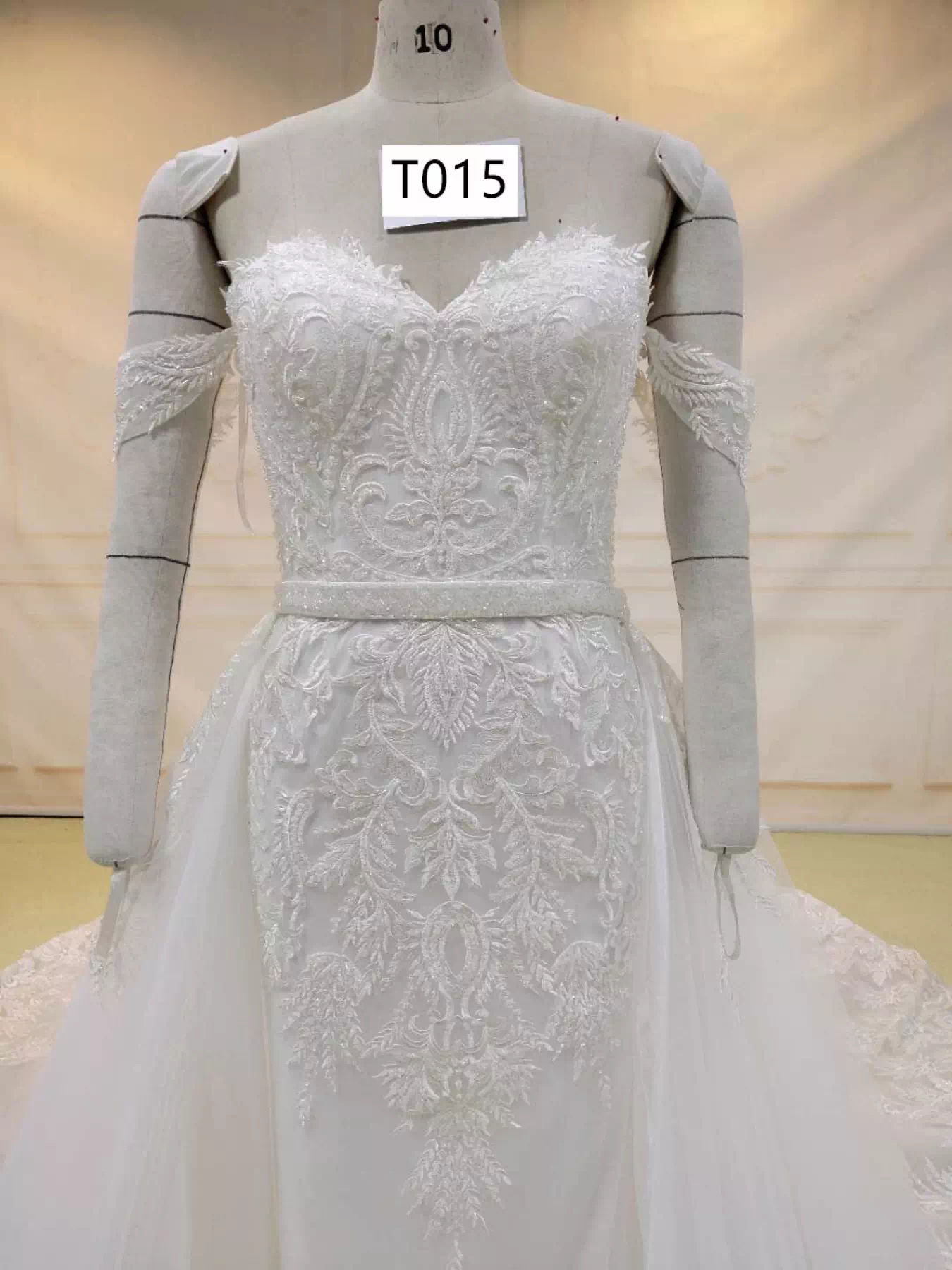 Off Shoulder Wedding Gown with Detachable Train T015 - Image 5