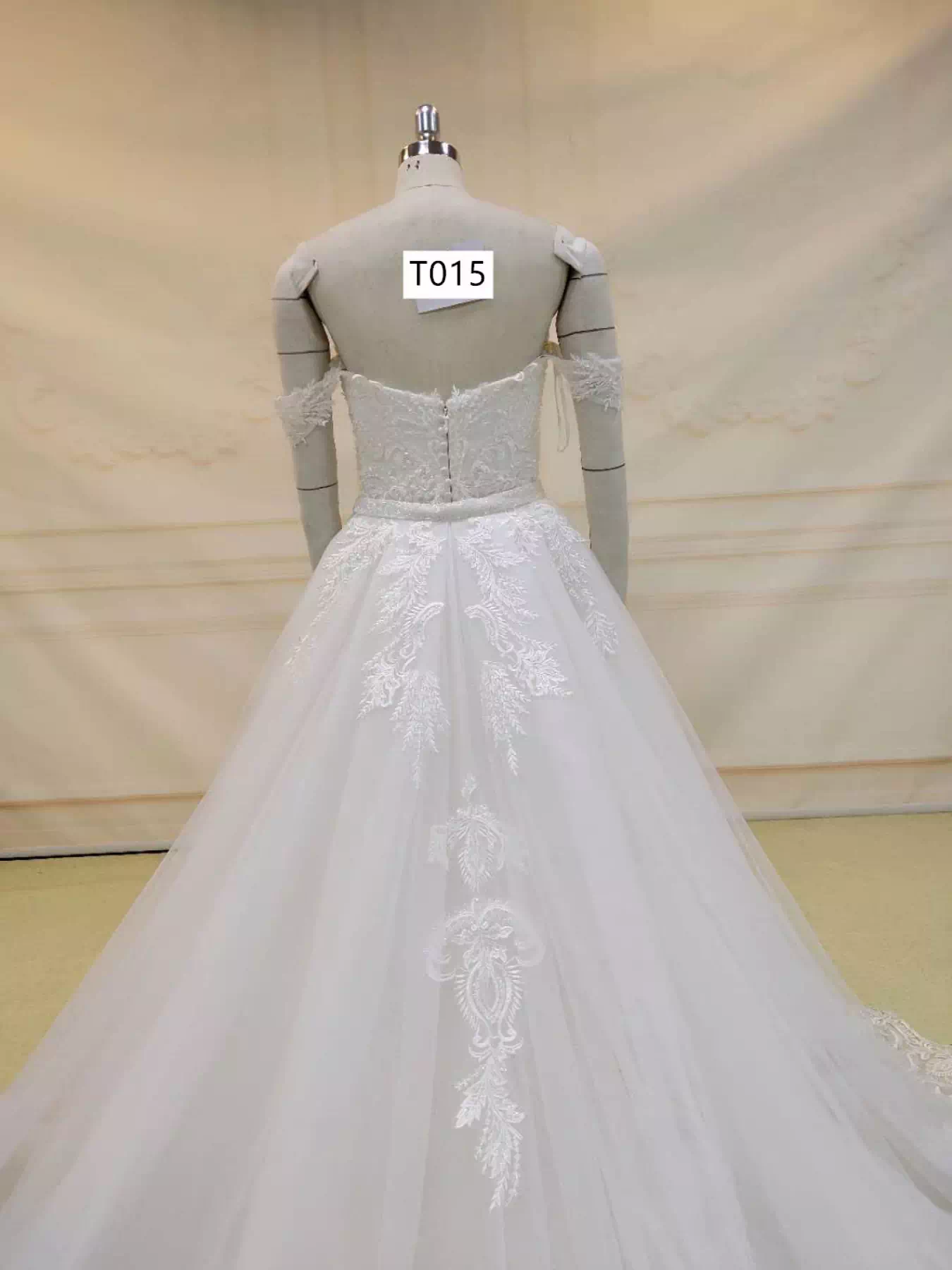 Off Shoulder Wedding Gown with Detachable Train T015 - Image 6
