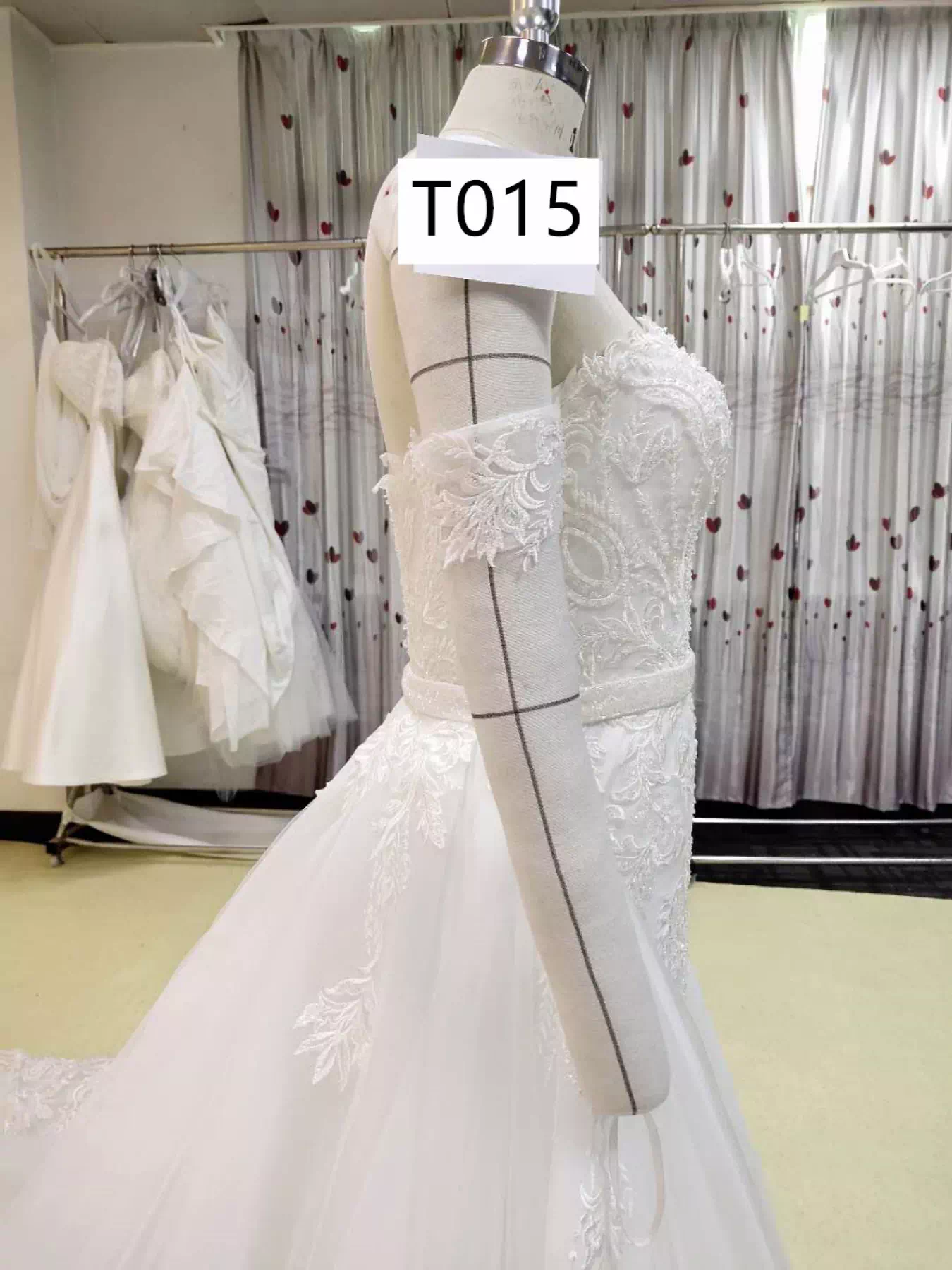 Off Shoulder Wedding Gown with Detachable Train T015 - Image 7