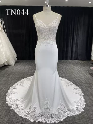 Spaghetti Strap Sexy V Neck Robe Mermaid Wedding Dress TN044