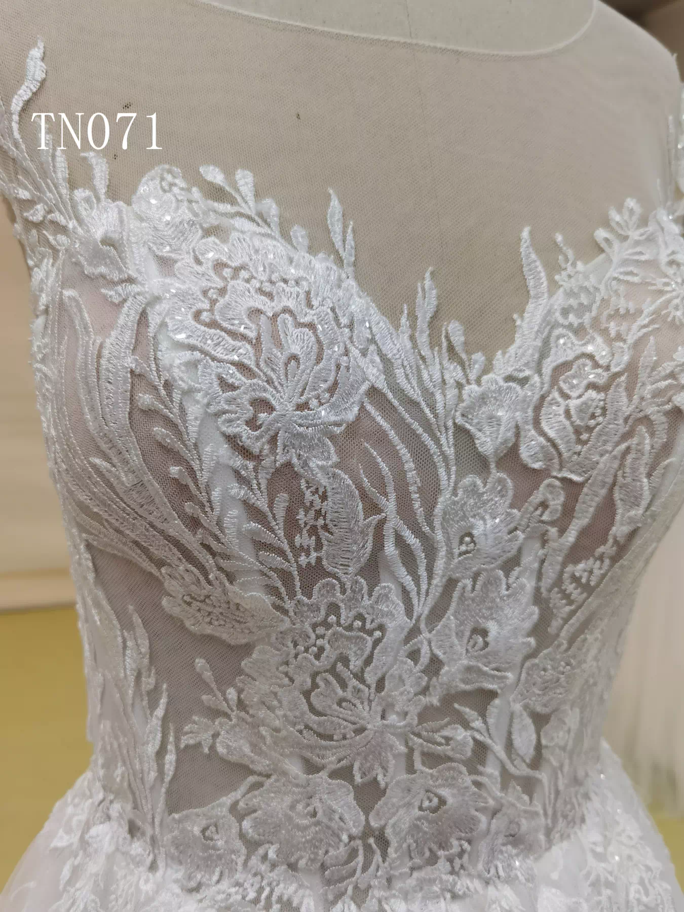 Champagne Lace Cap Sleeve Back Button Wedding Dress TN071 - Image 5
