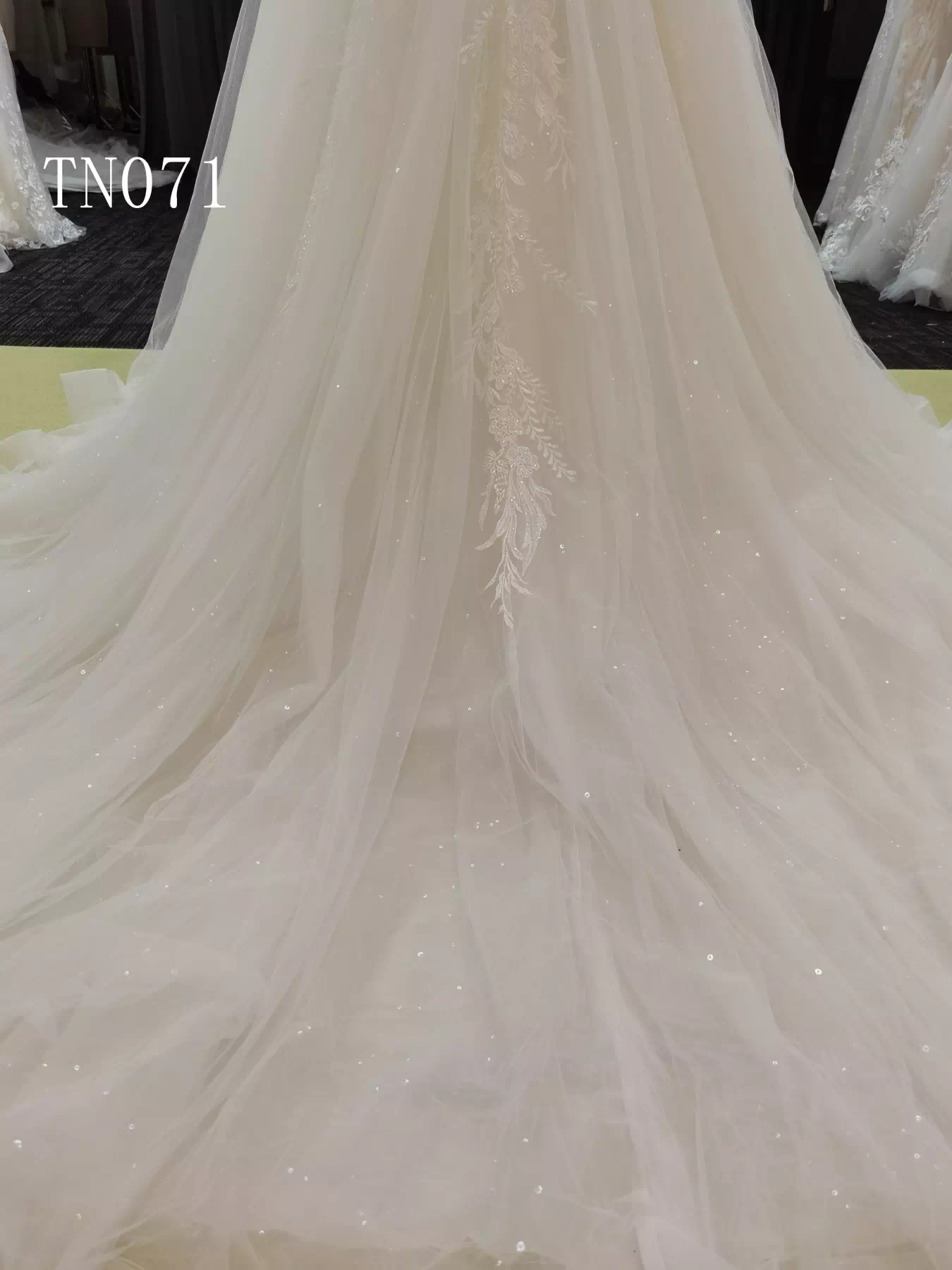 Champagne Lace Cap Sleeve Back Button Wedding Dress TN071 - Image 7