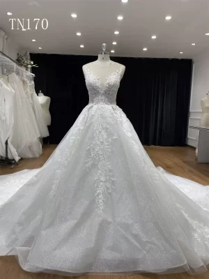 Gorgeous Appliques Lace Illusion Neckline Ballgown Dress TN170