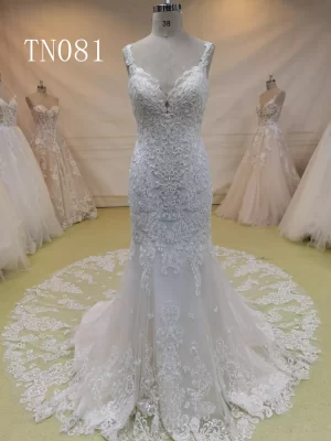 Heavy Beaded V Neck and V Back Mermaid Wedding Dress TN081